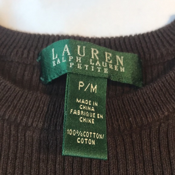 Ralph Lauren Petite 100% cotton dark brown long sleeve sweater with leather acc - Picture 2 of 11